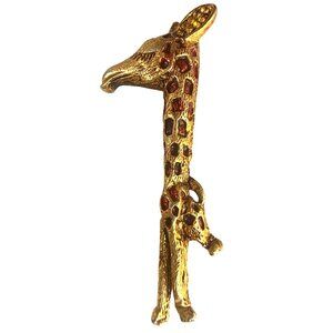 Vintage Gold Tone African Giraffe Brooch Red Stone Jewelry Rare